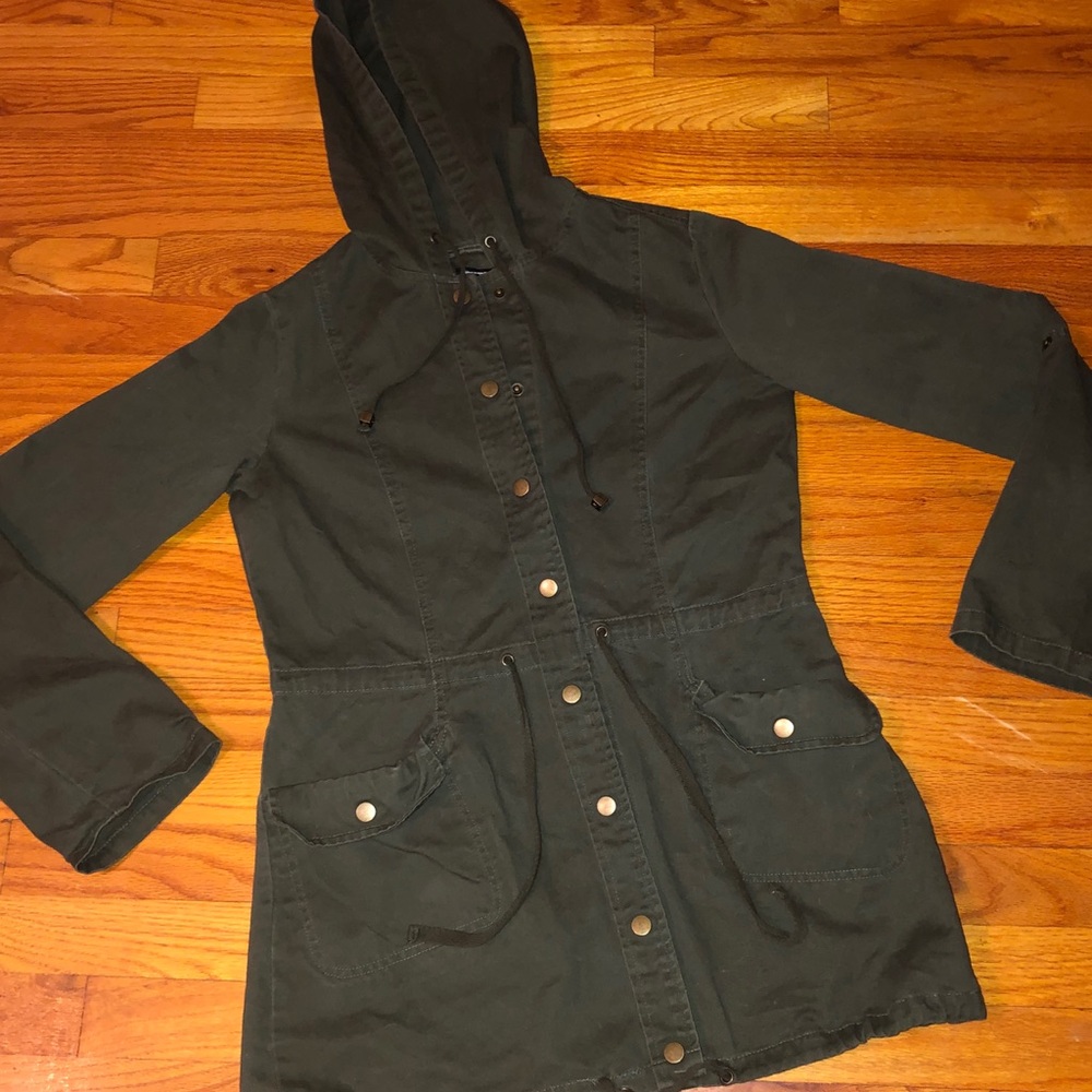 Olive Green Jacket with Sugar Skull on back.